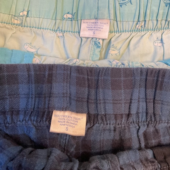 Southern Tide Cotton Shorts (2), sea green, navy plaid, drawstrings pockets Sz S - Picture 2 of 16